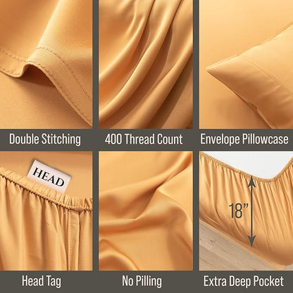 Bella Coterie Luxury Bamboo Viscose Cal King Size Sheet Set | 100% Organically Grown | Ultra Soft | Cooling for Hot Sleepers | 18" Deep Pocket [Marigold]