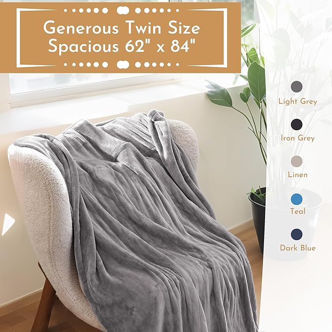 Electric Heated Blanket Microplush Cover Blanket, Twin Size 62"x84" with 4 Heat Settings & 10 Hours Auto Off, Cozy & Warm for All Night, Machine Washable, Light Grey