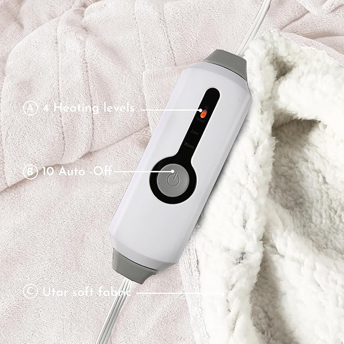 Electric Heated Blanket 84"x90" Queen Size Microplush Cover Blanket, 4 Heat Settings & 10 Hours Auto Off, Cozy & Warm for All Night, Machine Washable, Beige