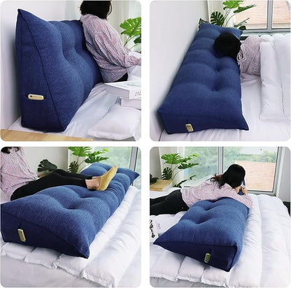 WOWMAX Headboard Wedge Pillow King Triangular Headboard Pillow Bed Wedge Pillow for Headboard Wedge Pillow Headboard for Daybed Bunk Bed Large Bolster Pillow for Bed with Removable Cover, Blue