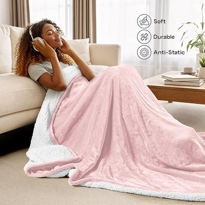Utopia Bedding Sherpa Blanket King Size (Pink, 90x102 Inches) - Soft Lightweight Plush Fleece Reversible Blanket for Bed, Sofa, Couch, Camping and Travel