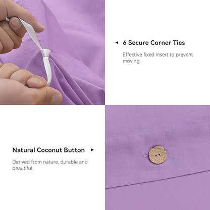 JELLYMONI Cotton Duvet Cover King Size - Light Purple Comforter Cover with Button 100% Washed Cotton 3PCS Breathable Soft Solid Bedding Set Duvet Cover 104×90in & 2 Pillowcases (NO Comforter)