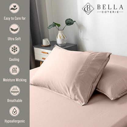 Bella Coterie | Luxury Bamboo Viscose Queen Size Pillowcase Set | 100% Organically Grown | Ultra Soft | Cooling | 2 Pcs [Dusty Rose]