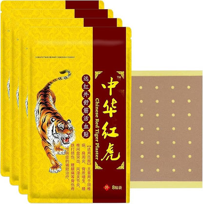 Tiger Patches - Chinese Red Tiger Back Patch Ultra Strength Heat Patches for Muscle Joint of Knee Shoulder Neck (4 Packs - 32 Counts)