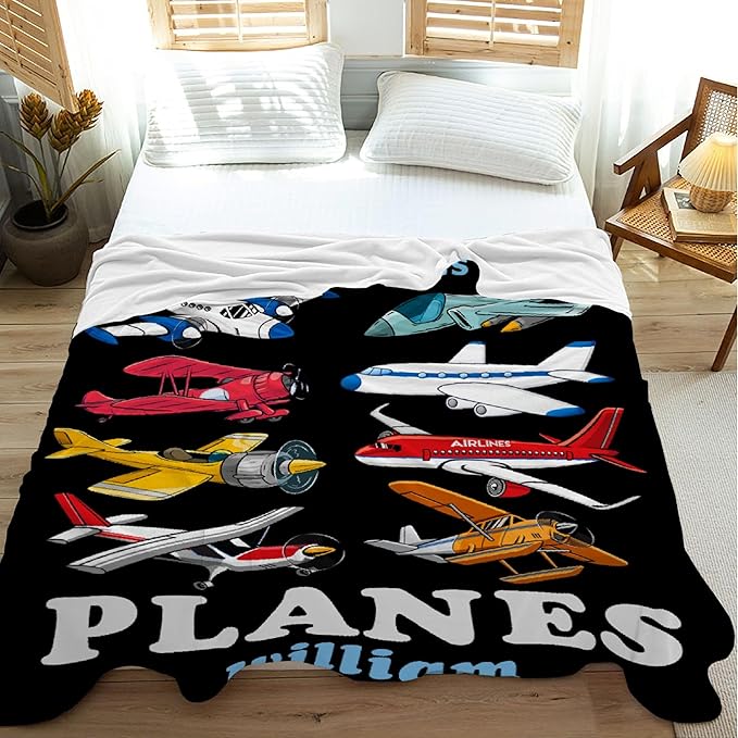 Custom Airplane Blanket for Boys Kids Child Toddler Just A Boy Who Loves Planes Blanket Warm Plush Fleece Planes Throw for Bed Sofa Office Decor Custom Airplane Gifts Ideas 90"x120"-XL