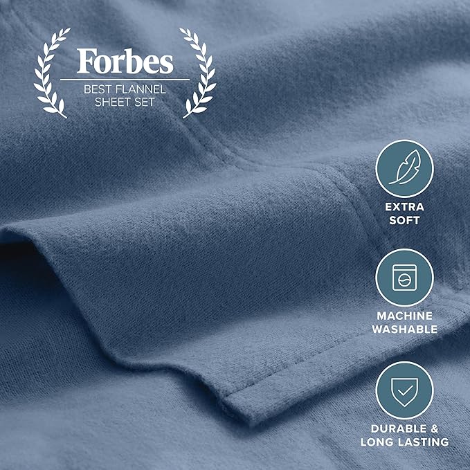 Bare Home Flannel Sheet Set 100% Cotton, Velvety Soft Heavyweight - Double Brushed Flannel - Deep Pocket (Full, Coronet Blue)