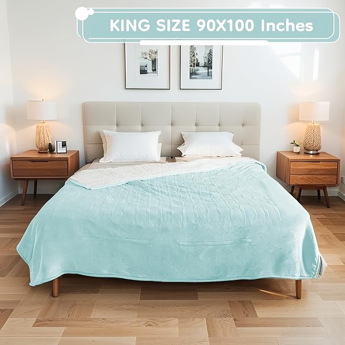 Electric Heated Blanket King Size - 90"x100", Soft Flannel Heating Blanket, 10 Heating Levels, 1-12 H Auto Shut Off, Breathable Warm and Washable for Bed, Mint Green