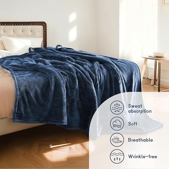 Heated Blanket Electric Blanket Full Size 72''x84'', Soft Flannel Heating Blanket with 10 Hour Auto Off - 5 Heat Settings - Machine Washable - Navy Blue