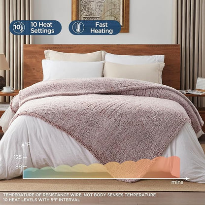 Westinghouse Electric Blanket Twin Size, Soft Plush Sherpa Heated Blanket with 10 Heating Levels & 1-12 Hours Auto-Off, Machine Washable, 62x84 inches, Rust