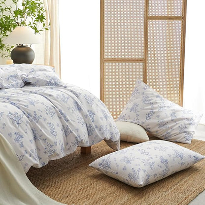 Blue Floral Duvet Cover Full Cornflower Blue Botanical Flower Bedding Set Reversible Garden Coquette Bedding Girls Soft Microfiber 3Pcs Zipper Closure（No Comforter）