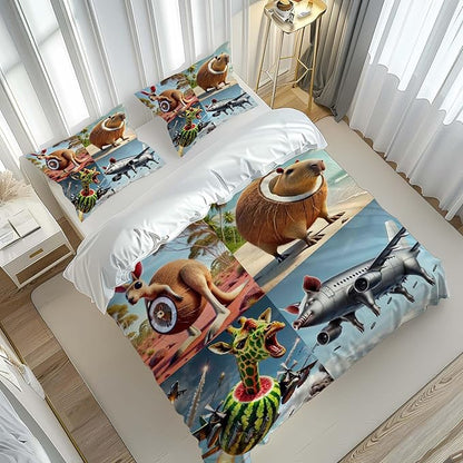 Funny Fusion Animals Bedding Set,Fusion Animals Duvet Cover Twin Full Queen King Set for Kids Boys Bed Decor Gifts (Color 13,Queen (90" x 90"))