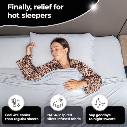 Silvery Restcool™ Silver Infused Cooling Pillowcase Set - 2 Pack Self-Cooling Pillowcases with Silvery Technology™ for Hot Sleepers & Night Sweats (Gray, Queen (U.S. Standard))