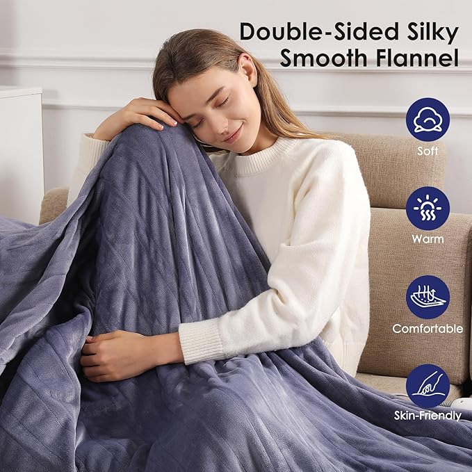 Queen Size Heated Blanket Electric Blanket 84''X90''-Ultra Soft Plush Premium Flannel, Double Controllers Heated Blanket with 5 Heat Settings & 10 Hours Auto-Off for Grandma Gifts(Lavender)