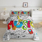 Castle Fairy Colorful Graffiti Full Size Comforter Set Street Art Wall Bedding Set for Kids Adults Teens Guitar Radio Comforter Luxury Rock Music Quilt Set Room Decor 3Pcs