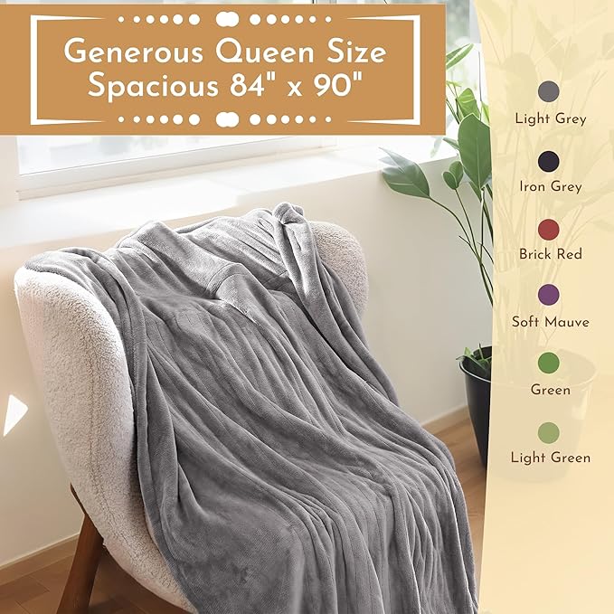 Electric Heated Blanket 84"x90" Queen Size Microplush Cover Blanket, 5 Heat Settings & 10 Hours Auto Off, Cozy & Warm for All Night, Machine Washable, Light Grey