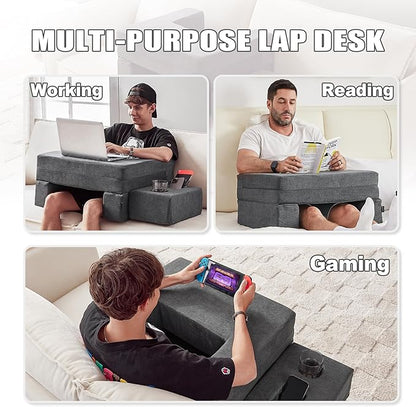 Reading Pillow for Adult, Lap Desk Pillow with Coaster, Arm Rest Pillow, Memory Foam Bed Rest Pillows Working, Reading Playing, Crocheting in Bed Floor Sofa(Grey)