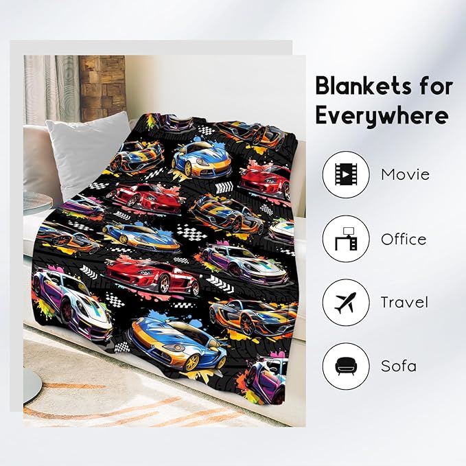 Boys Blanket Racing Car Blankets Gifts for Men Adults - Plush Cozy Flannel Large Throws for Couch Bed (60"x80")
