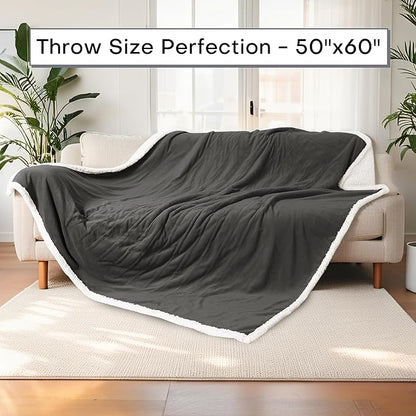 Electric Heated Blanket Throw Size 50"x60" - Dual-Sided with Microplush & Sherpa Fabric, 4 Heat Settings & 3 Hours Auto Off, Machine Washable - Iron Gray