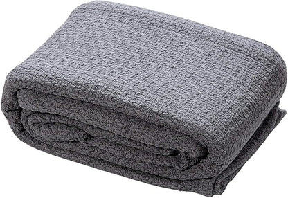 HILLFAIR 100% Combed Cotton Blanket– California King Size Bed Blanket – Warm Soft All Season Breathable Blankets – 102 x 108 inch Extra Large Oversized California King Cotton Blankets for Bed- Grey