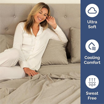 Queen 6 Piece Sheet Set - Comfy Breathable & Cooling - Soft Hotel Luxury Bedding Set with 8-16 Inch Deep Pockets - 1 Flat & 1 Fitted Sheet & 4 Pillowcases - Wrinkle Free & Easy Care - Heathered Beige