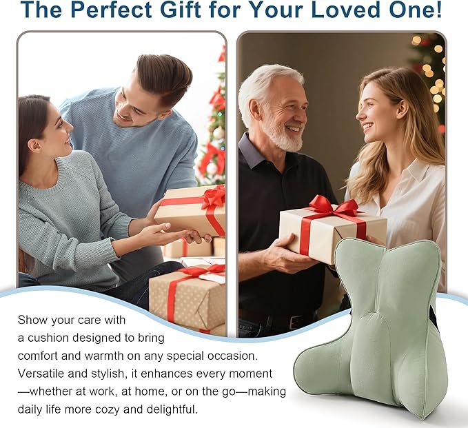 Ergonomic Lumbar Support Pillow – Multi-Functional Back Cushion with Firm Support for Reading, Working & Driving,Celadon Green