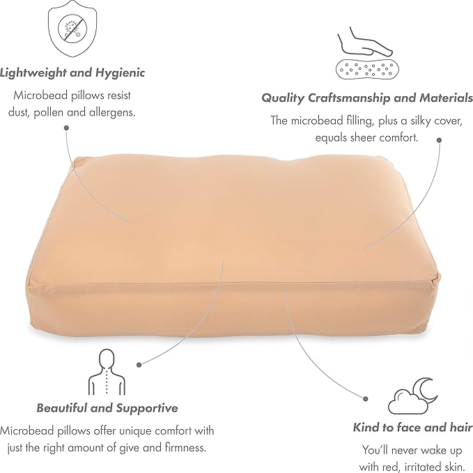 Cover Only for Premium Microbead Bed Pillow, Large Extra Smooth - Ultra Comfortable Sleep with Silk Like Anti Aging Cover 85% Spandex/ 15% Nylon Breathable, Cooling Barely Beige