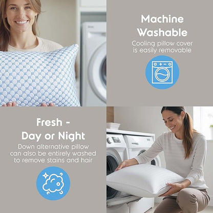 Nestl Cooling Memory Foam Pillow with Down Alternative Pillows Combo Set - Queen Size Set of 2, 1 Soft and 1 Firm, Adjustable for Side, Back, Stomach Sleepers, Breathable Washable Bed Cover, 20”x30”