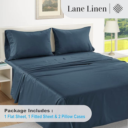 LANE LINEN 100% Egyptian Cotton California King Sheets Set, Soft & Comfy No Pill Fade Resistant Oeko-Tex Certified Cotton Sheets Cal King Size Set, 15" deep Pokcet Sheets - Dark Denim