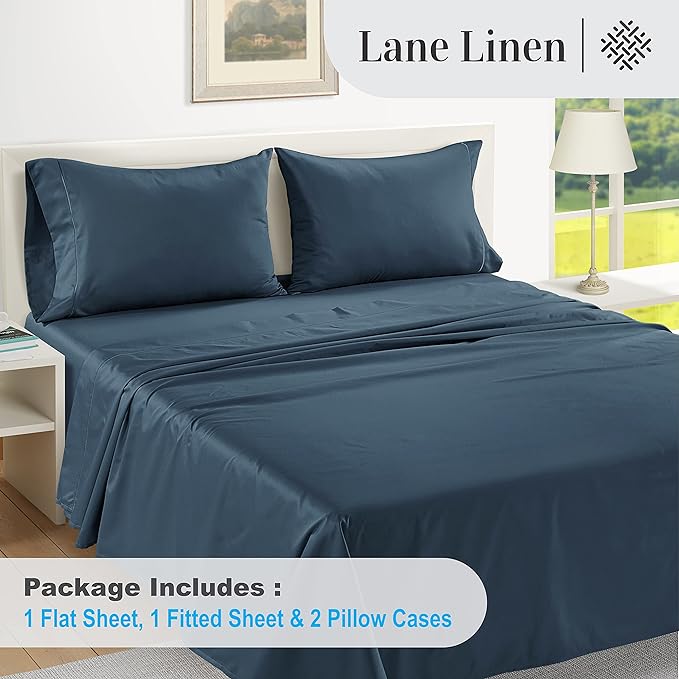 100% Egyptian Cotton Bed Sheets King Size – Silky Sateen Weave for Warm Winter Comfort, 15" Deep Pocket King Sheets, Naturally Breathable, Ultra-Soft Durable Hotel-Quality Luxury Bedding - Dark Denim