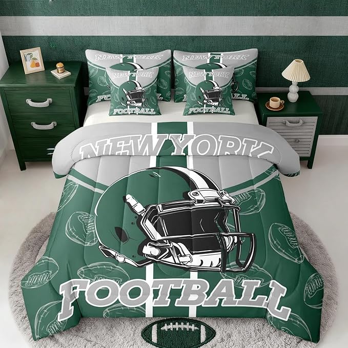 Feelyou Football Comforter Set Queen Size 7 Pieces Ball Games Bedding Set for Kids Boys Girls Rugby Bed in a BagFootball Bedroom Decor Rugby Sports