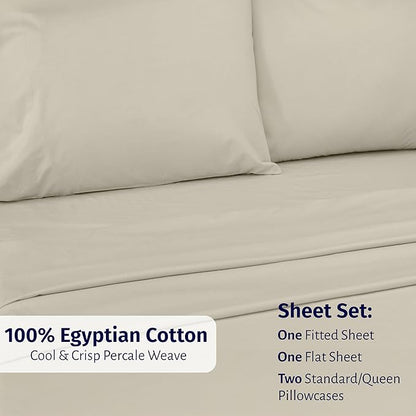 California Design Den Certified 100% Egyptian Cotton Sheets Full Size Bed - Lightweight Cotton Percale Sheets Full Size Set with Deep Pockets, Crisp & Durable Luxury Bedding Set - Beige