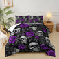 Sugar Skull King Size Comforter Set Floral Bedding Set,Gothic Skull Bedding Set for Boys Girls,Skeleton Bone Rose Blossoms Print Halloween Quilt Set,Horror Comforter Set for Bedroom Decor