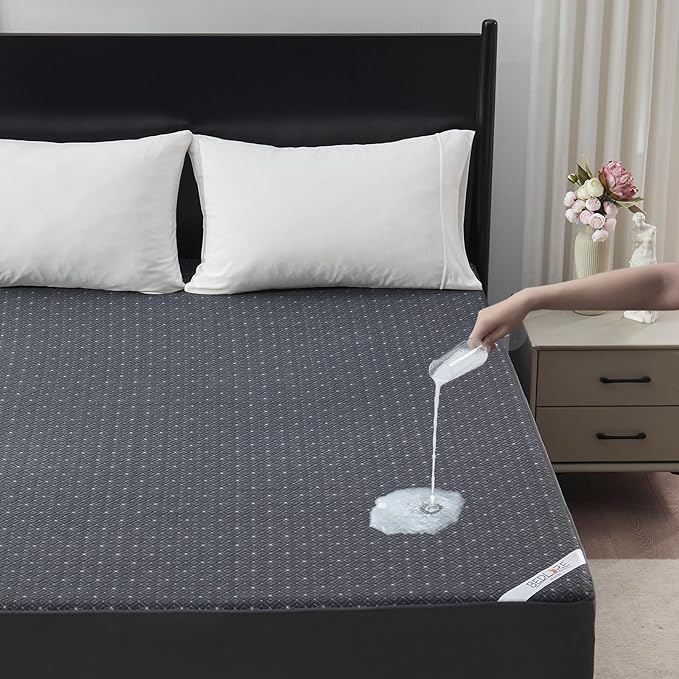 BEDLORE California King Mattress Protector, Waterproof Noiseless Mattress Cover with Deep Pocket for 6-18 inches Mattress, Soft Breathable Mattress Pad Machine Washable (Dark Gray)
