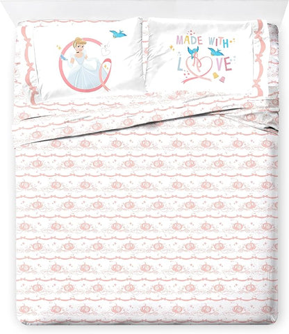 Jay Franco Kids Comforter Set Includes Sheets and Pillow Covers - Soft and Cozy Bed Set for Stylish Room Decor, Pink - Princess Cinderella, 7 Piece Full Size Bedding