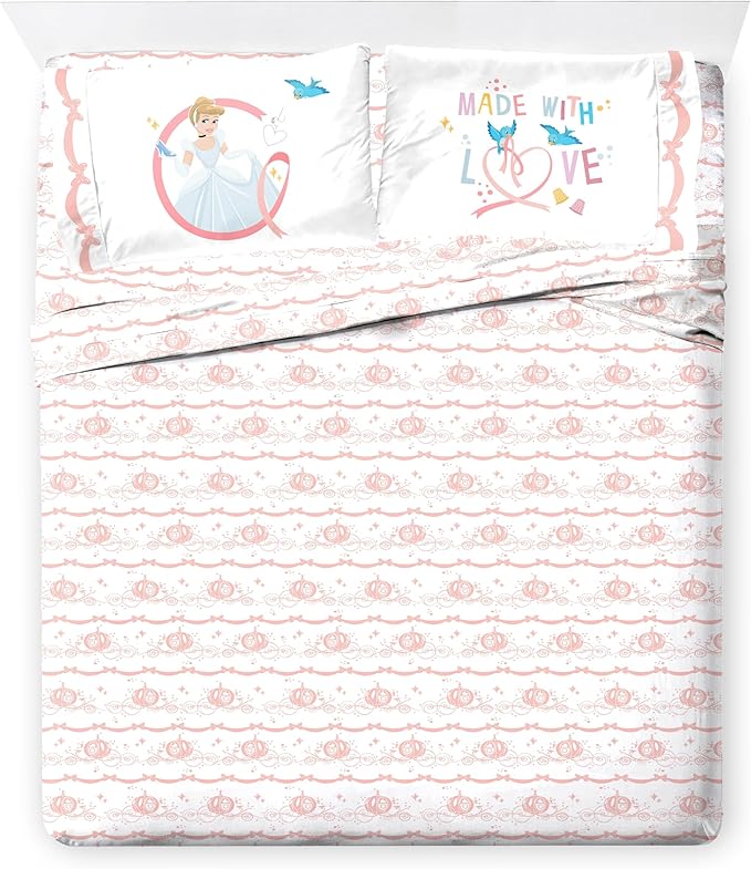 Jay Franco Kids Comforter Set Includes Sheets and Pillow Covers - Soft and Cozy Bed Set for Stylish Room Decor, Pink - Princess Cinderella, 7 Piece Queen Size Bedding