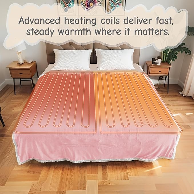 Electric Heated Blanket Queen Size 84"x90", Soft Flannel with Dual Controllers & Overheat Protection, 6 Adjustable Heat Settings & 10-Hour Auto-Off Timer, Fast Heating for Winter Comfort, Pink