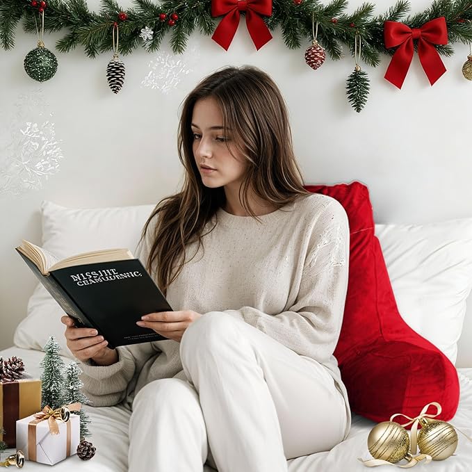 Reading Pillow for Sitting in Bed Adult, Reading Pillow with Shredded Memory Foam, Bed Pillow with Washable Cover, Back Pillow Sitting Up with Extend Arms, Red, X-Large