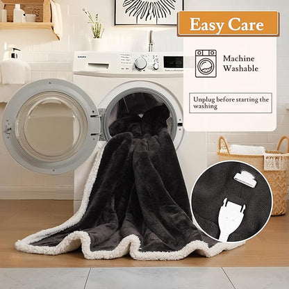 Electric Heated Blanket Flannel & Sherpa 62"x84" Twin Size - 4 Heat Levels 10H Auto Shut Off Fast Heating Cozy and Comfortable Warm Gifts, Machine Washable - Dark Gray