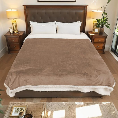 Electric Heated Blanket Throw Size - 50"x60", Soft Flannel Heating Blanket, 4 Heating Levels, 3 H Auto Shut Off, Breathable Warm and Washable for Sofa, Light Brown