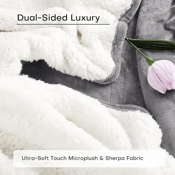50"x60" Heated Electric Blanket Throw Thickened Flannel and Sherpa Heated Blanket, 3 Hours Timer Auto-Off & 5 Heating Levels, Machine Washable, Ash Gray