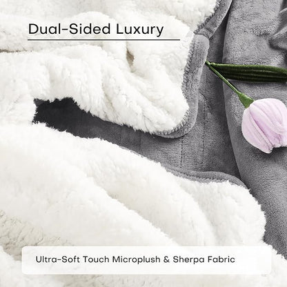 50"x60" Heated Electric Blanket Throw Thickened Flannel and Sherpa Heated Blanket, 3 Hours Timer Auto-Off & 5 Heating Levels, Machine Washable, Ash Gray