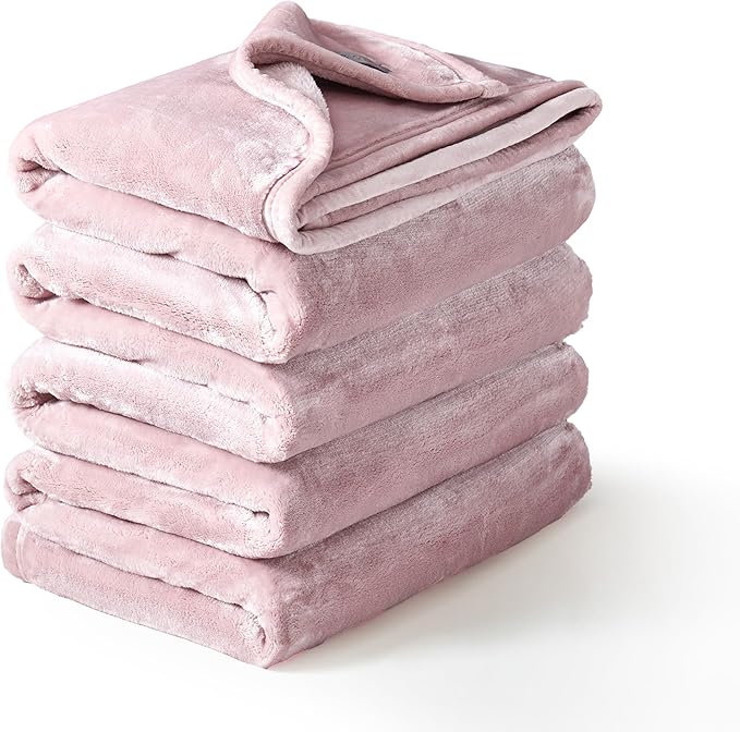 Mellowdy Extra Thick Hearty Plush Flannel Blanket (Cameo Pink, 90x90) - 500GSM King Size Warm Blanket for Winter, Fall | Soft, Fluffy, Cuddly, Perfect for Bed, Oversized Throw for Couch, Sofa