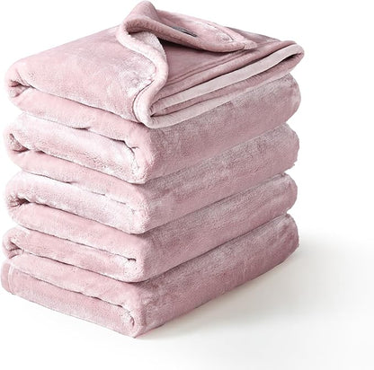 Mellowdy Extra Thick Hearty Plush Flannel Blanket (Cameo Pink, 90x90) - 500GSM King Size Warm Blanket for Winter, Fall | Soft, Fluffy, Cuddly, Perfect for Bed, Oversized Throw for Couch, Sofa