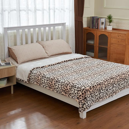 Heated Blanket Electric Blanket Throw 60"x50" Fast Heating Electric Blanket with 12 Hours Auto-Off and 6 Heating Settings Overheat Protection Cozy Soft Faux Fur Heated Throw Blanket ETL, Leopard
