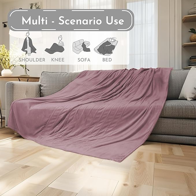 Electric Heated Blanket 90"x100" King Size Flannel Heated Blanket, Cozy & Warm for All Night, 4 Heat Settings & 10 Hours Auto Off, Machine Washable-Berry