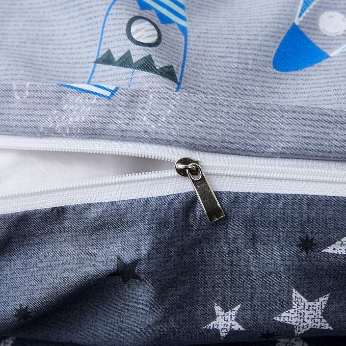 Brandream Boys Space Astronaut Bedding Kids Bedding Sets Queen Size Grey 100% Cotton Duvet Cover Sets Reversible Zipper Closure(No Comforter Included)
