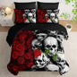Black Skull Comforter Set 7 Piece Queen Size Bed in A Bag,Goth Bedding for Room Decor,Soft Western Comforter Boho Hippie Bedding with Fitted Sheet,Flat Sheet, Pillowcases & Shams