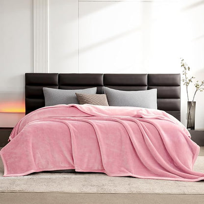 Mellowdy Extra Thick Hearty Plush Flannel Blanket (Candy Pink, 90x90) - 500GSM King Size Warm Blanket for Winter, Fall | Soft, Fluffy, Cuddly, Perfect for Bed, Oversized Throw for Couch, Sofa