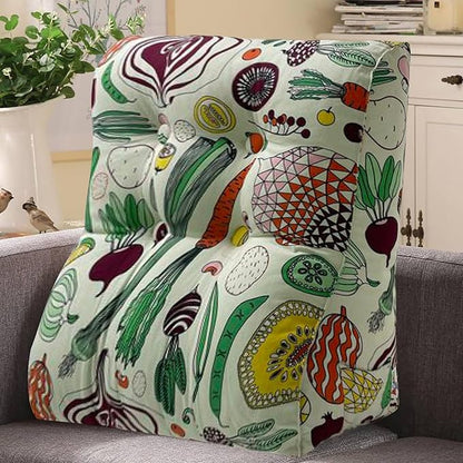 WOWMAX Curve Reading Pillow for Bed Adult, Heighten Back Pillow for Sitting in Bed, Back Support Pillow for Bed, Chair Pillow for Back Support, 100% Cotton Removable Cover, Veggies