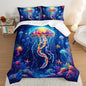 Fantasy Jellyfish Comforter Queen Bedding Sets for Girls Kids Toddlers,Coral Starfish Ocean Theme Bedroom Decor,Blue Underwater World Bedding Sets with 2 Pillowcases.